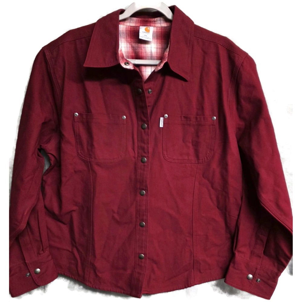 Carhartt Womens Dark Red Flannel Lined Canvas Snap Shirt Jacket WS006DKR 2XL